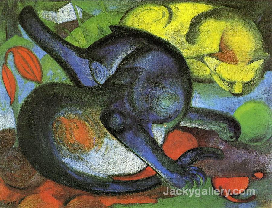 Two Cats Blue and Yellow by Franz Marc paintings reproduction